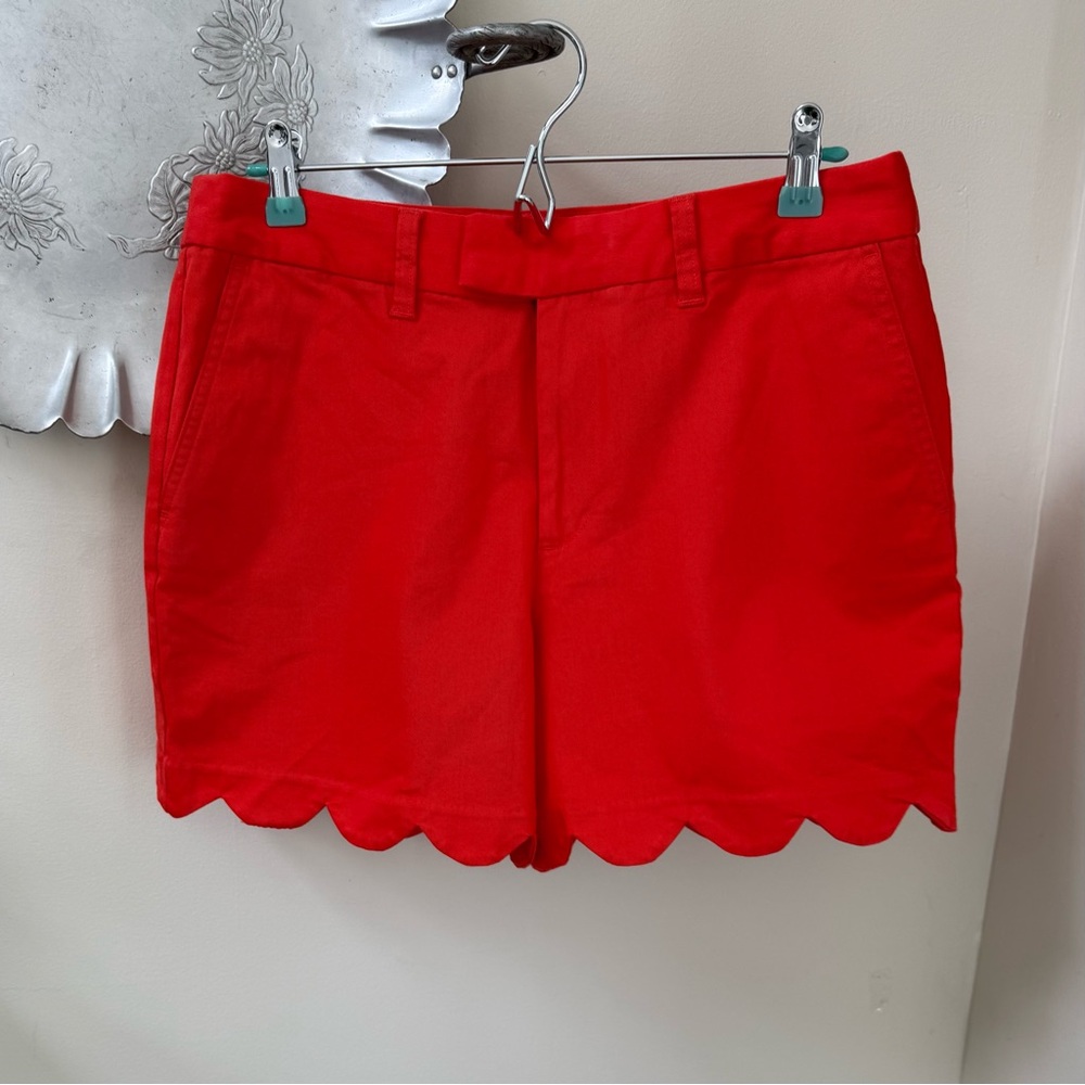 Women’s Scalloped Hem Orange Shorts, Lands End, 10
